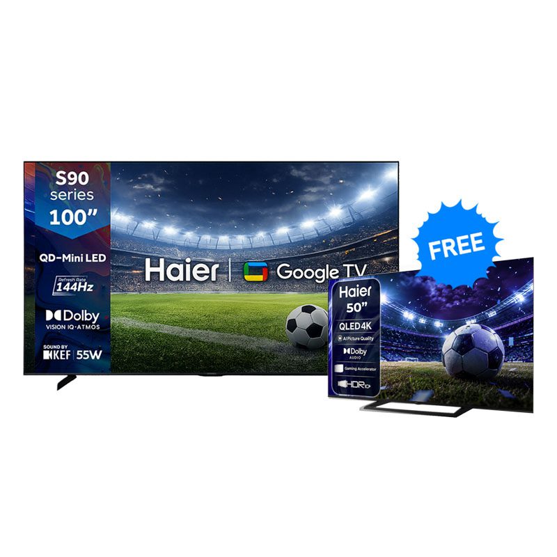 Haier H100S90FUX 100″ Smart Mini Led Tv 4K Google Tv 144Hz Ai. + Get 1 PC FREE OF CHARGE of 50“ H50S80GUX
