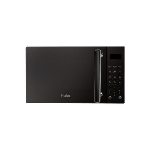 31L digital microwave oven black 900W front view.  LED display, Haier